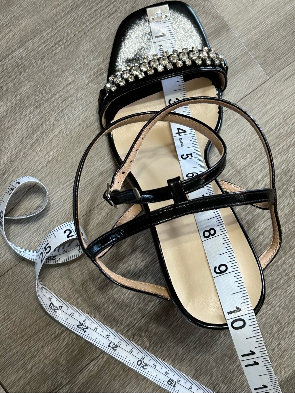 Black Rhinestone Ankle Strap Heeled Sandals Size 9 NWOT - Picture 5 of 9